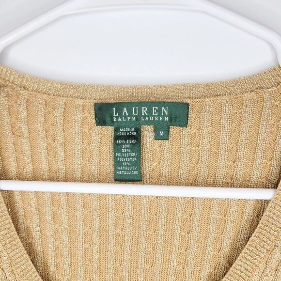 Ralph Lauren women's Gold shimmer V Neck Long sleeve New Year Sweater Medium - Picture 5 of 6